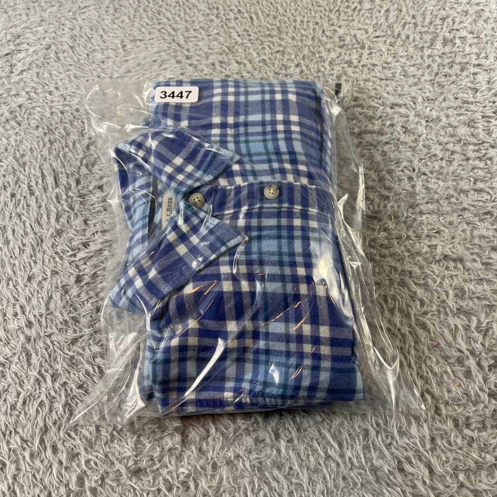LLBean Plaid Flannel Button Up Shirt Long Sleeve XXS Blue White Green Casual - Picture 9 of 9